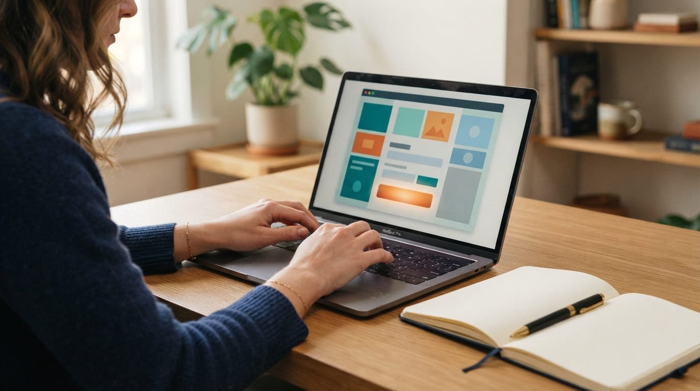 Manos escribiendo en una laptop mientras crean una cuenta gratuita de Systeme.io