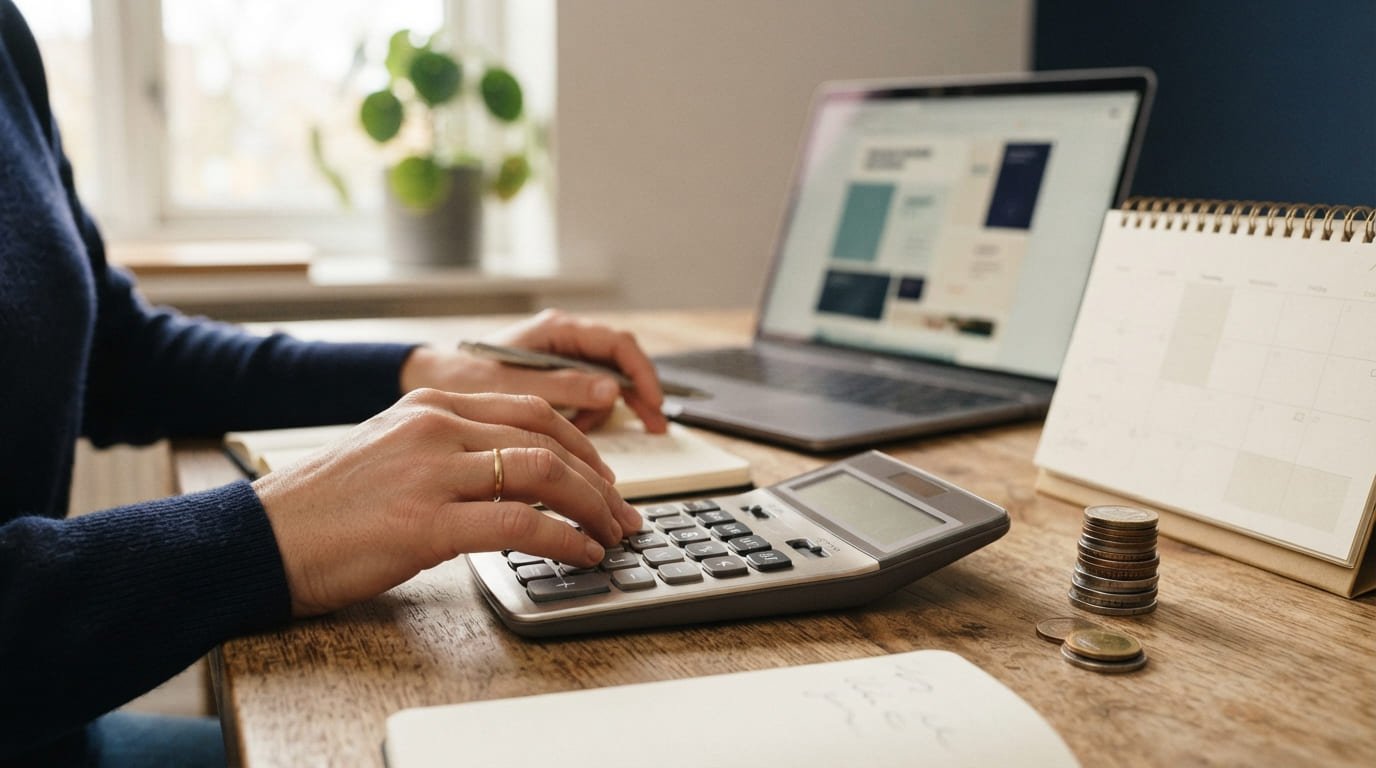 Calendario de escritorio y calculadora para comparar el pago mensual y anual de Systeme.io